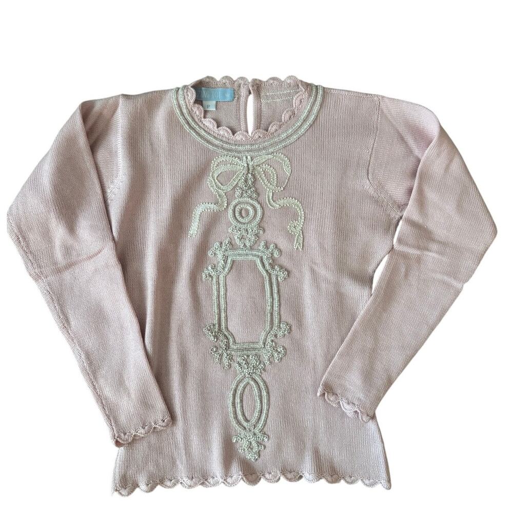 Zang Toi | Silk-Cashmere Whimsical Pink Beaded Scallop Hem Sweater | Size P